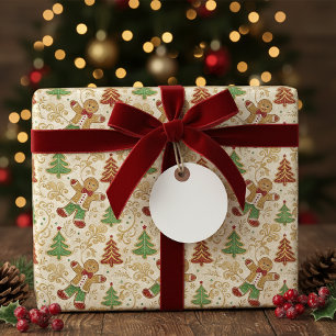 Papel De Regalo Hombre clásico de pan de jengibre y árbol de Navid