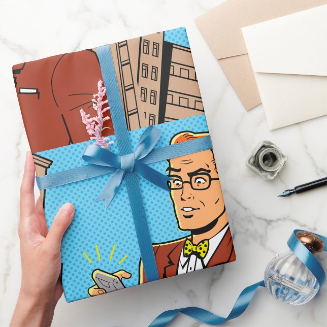Papel De Regalo Hombre de estilo cómico mirando teléfono móvil (Subido por el creador)