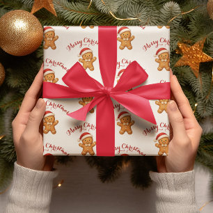 Papel De Regalo Hombre de jengibre adorable con sombrero de Santa