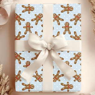 Papel De Regalo Hombre de Jengibre de Lunares Azules Navidad
