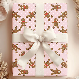 Papel De Regalo Hombre de jengibre de lunares rosa Navidad