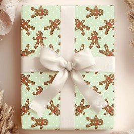 Papel De Regalo Hombre de Jengibre de Lunares Verdes Navidad