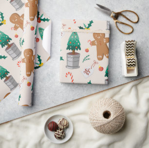 Papel De Regalo Hombre de jengibre lindo Caña de caramelo Navidad 