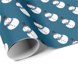 Papel De Regalo Hombre de nieve azul, festivo