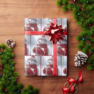 Papel De Regalo Hombre De Nieve Con Chocolate Caliente