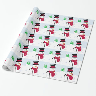 Papel De Regalo Hombre de nieve con sombrero superior y bastón