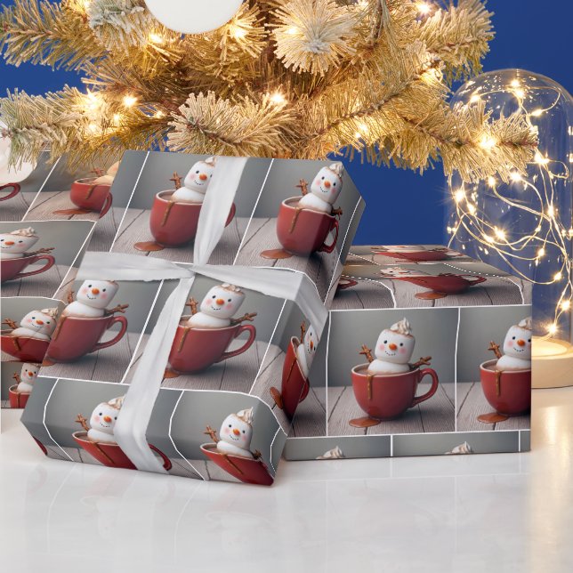 Papel De Regalo Hombre De Nieve En Chocolate Caliente (Vacaciones)