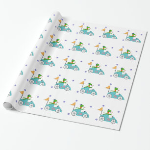 Papel De Regalo Hombre de nieve manejando su auto de raza