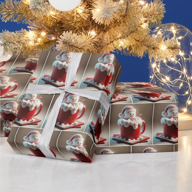Papel De Regalo Hombre De Nieve Marshmallow En Chocolate Caliente (Vacaciones)