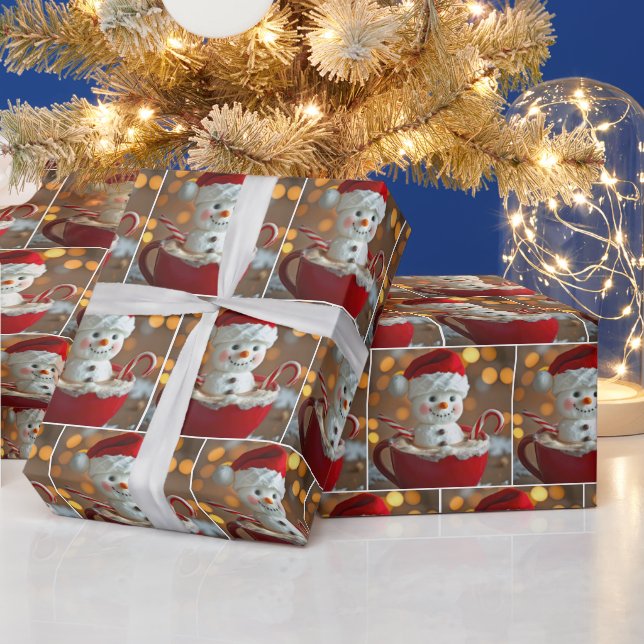 Papel De Regalo Hombre De Nieve Marshmallow En Chocolate Caliente (Vacaciones)