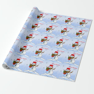 Papel De Regalo Hombre de nieve personalizado sobre nieve y copos 