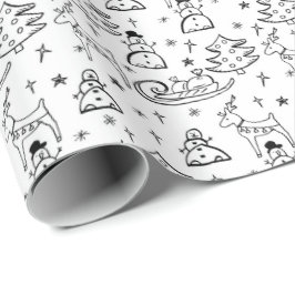 Papel De Regalo Hombre de nieve, reno, arbusto y color de árbol de