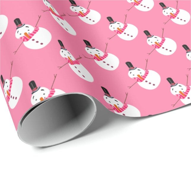 Papel De Regalo Hombre de nieve rosa, festivo (Esquina del rollo)