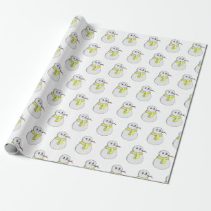 Papel De Regalo Hombre de nieve usando una bufanda amarilla