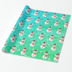Papel De Regalo Hombre de nieve verde y azul con Navidades de niev