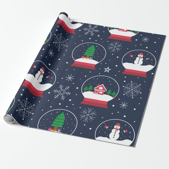 Papel De Regalo Hombre de nieve y árbol de Navidad con glóbulo de  (Desenrollado)