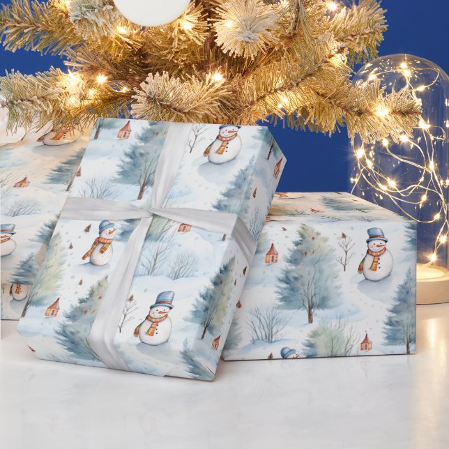 Papel De Regalo Hombre de nieve y árboles de Navidad (Vacaciones)