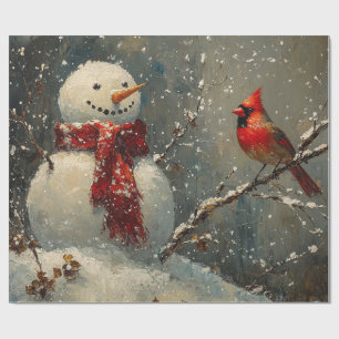 Papel De Regalo Hombre de nieve y pintura al aceite del cardenal