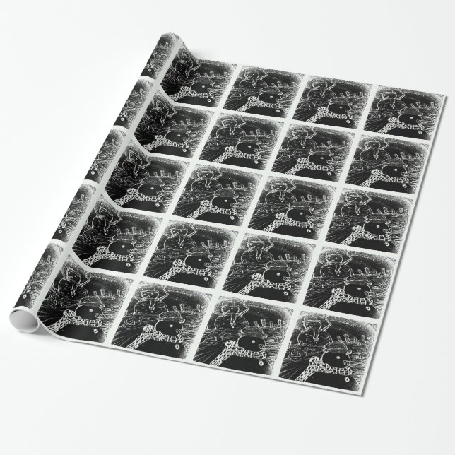 Papel De Regalo Hombre de nieve y Yaie en Navidades negros (Desenrollado)
