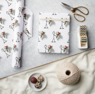 Papel De Regalo Hombre de Palitos con Ramo de Rosas