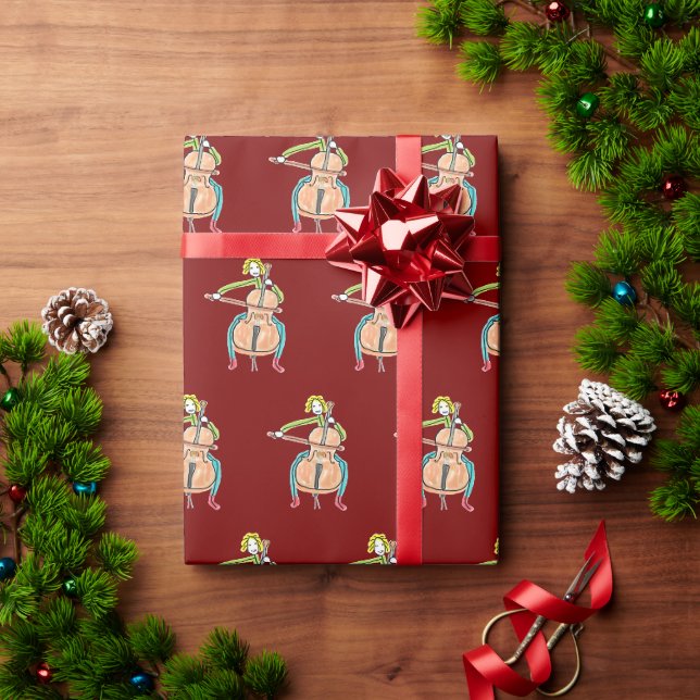Papel De Regalo Hombre de Palitos Tocando el Cello (Regalo de vacaciones)