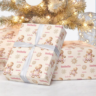Papel De Regalo Hombre de pan de jengibre Chica Navidades de nombr