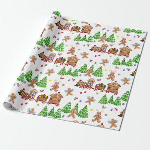 Papel De Regalo Hombre de pan de jengibre Navidades de árbol acuar
