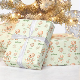 Papel De Regalo Hombre de pan de jengibre nombra a Navidades verde