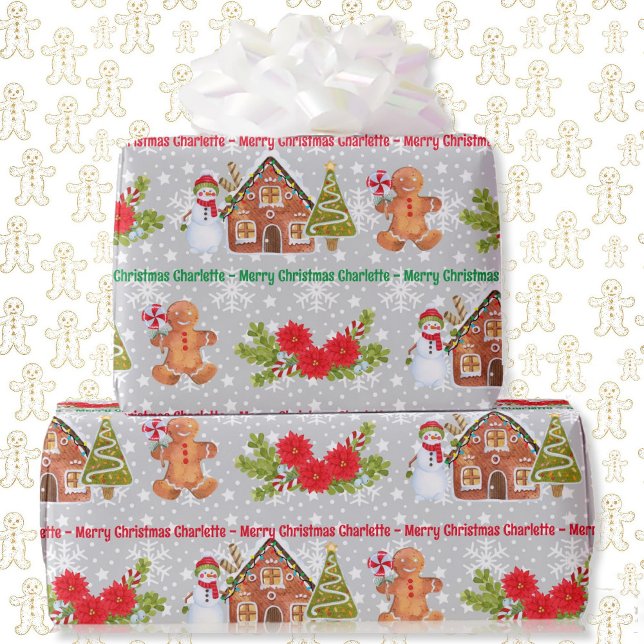Papel De Regalo Hombre de pan de jengibre Snowman añada nombres a  (Subido por el creador)