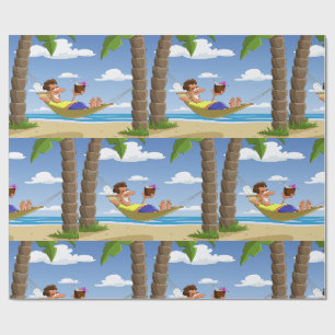Papel De Regalo Hombre Divertido Relajándose en Hamaca de Playa