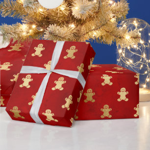 Papel De Regalo Hombre festivo de pan de jengibre rojo y Relieve m