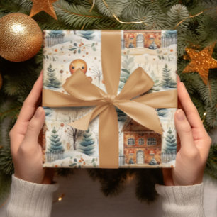 Papel De Regalo Hombres con pan de jengibre y Navidades con nieve 