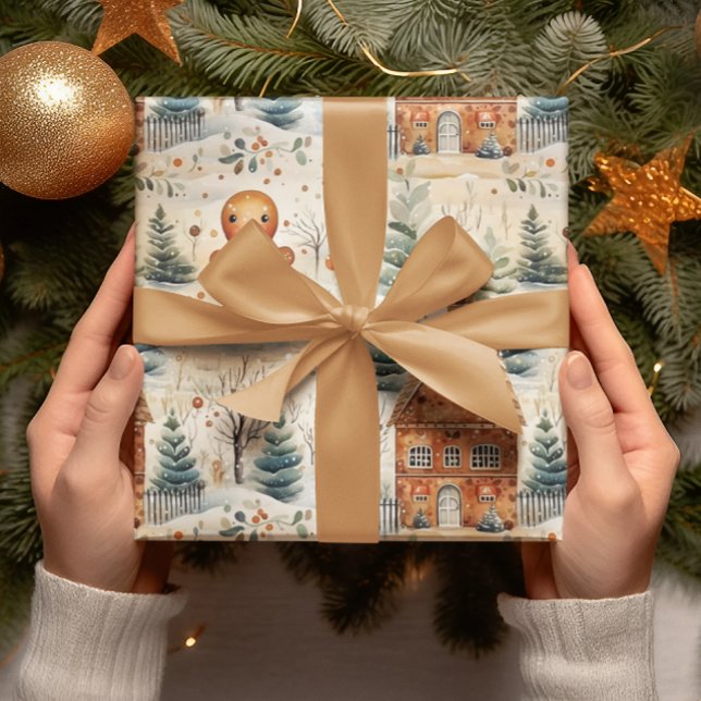 Papel De Regalo Hombres con pan de jengibre y Navidades con nieve  (Subido por el creador)