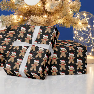 Papel De Regalo Hombres de jengibre en copos de nieve con sombrero
