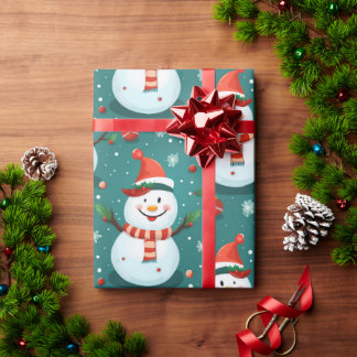 Papel De Regalo Hombres de nieve con árbol de Navidad
