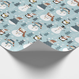 Papel De Regalo Hombres de nieve, pingüinos, árboles de Navidad y