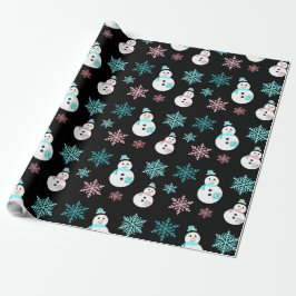 Papel De Regalo Hombres de nieve y Navidades Verde azulados y rosa