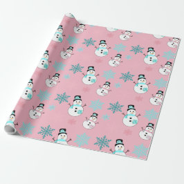 Papel De Regalo Hombres de nieve y Navidades Verde azulados y rosa