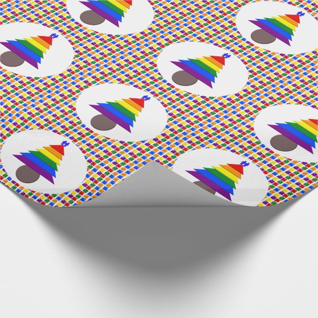 Papel De Regalo Hombres gay arcoiris Árbol de Navidad y regalo (Esquina)