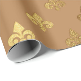 Papel De Regalo Honey Brown Sepia Gold Metallic Fleur-de-lis