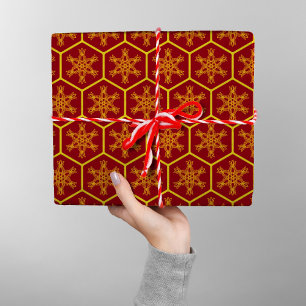 Papel De Regalo Honeycomb Snowflake Patrón amarillo marrón elegant