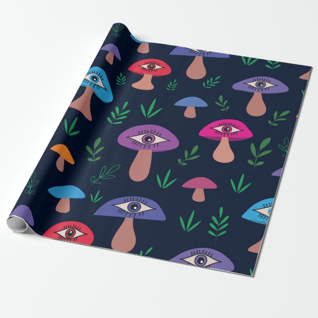 Papel De Regalo Hongo Alucinógeno Con Ojos (Desenrollado)