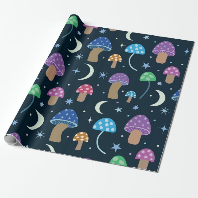 Papel De Regalo  Hongo Espacial con Luna y Estrellas  (Desenrollado)
