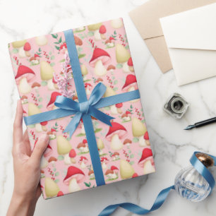 Papel De Regalo Hongo Pintado De Mano Rosa Cuta