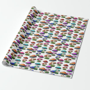 Papel De Regalo Hongos Coloridos De Fondo Blanco