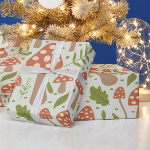 Papel De Regalo Hongos de Terracotta con hojas verdes