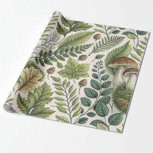 Papel De Regalo Hongos de Woodland Pinecones Ferns Patrón Otumn