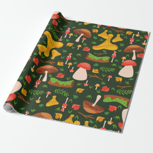 Papel De Regalo hongos forestales caracoles bosque verde