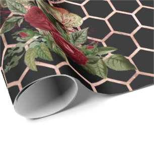 Papel De Regalo Hongos Rosa Woodland Mint Floral Honeycomb