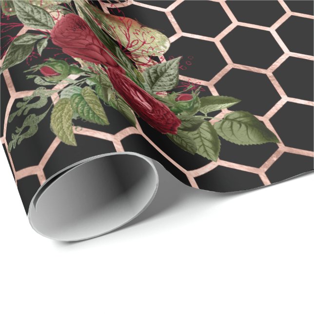 Papel De Regalo Hongos Rosa Woodland Mint Floral Honeycomb (Esquina del rollo)